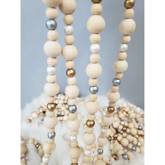 Wood Bead Christmas Garland Gold Silver Country Farmhouse Rustic Nursey Shower - Picture 1 of 4
